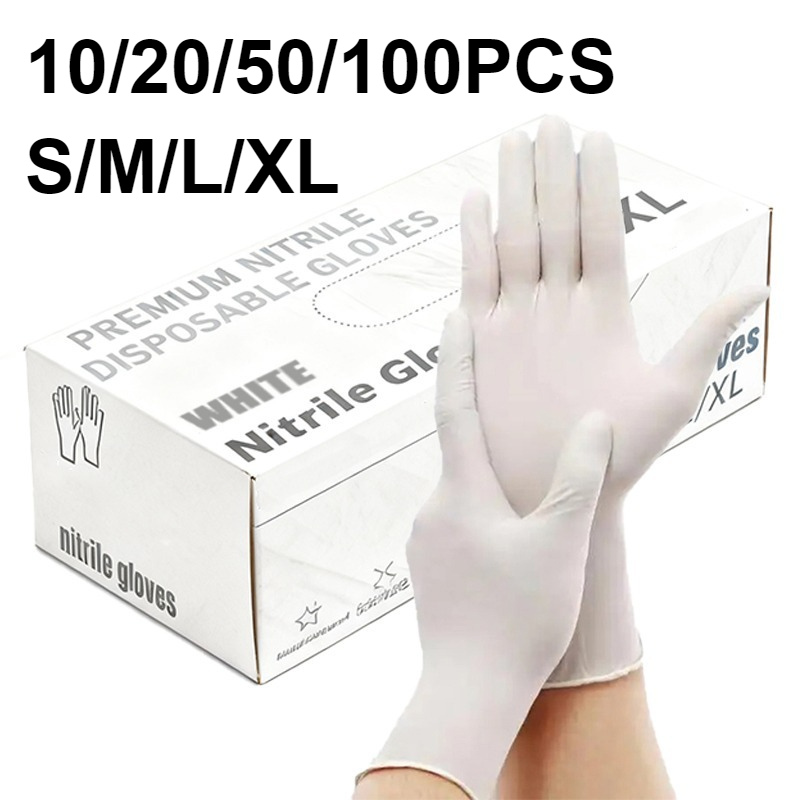 Medical Gloves - 10/20/50/100 قطعة من قفازات النتريل البيضاء